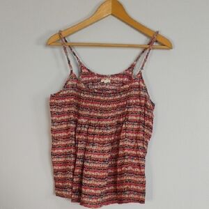 Aerie Red Blue Multicolor Floral Spaghetti Strap Size Top S/P Linen Cotton Blend